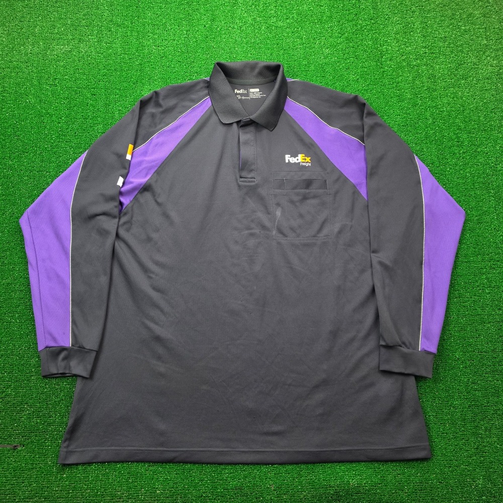 Fedex Freight Polo Shirt Mens Large Black Long Sleeve Employee Uniform Work